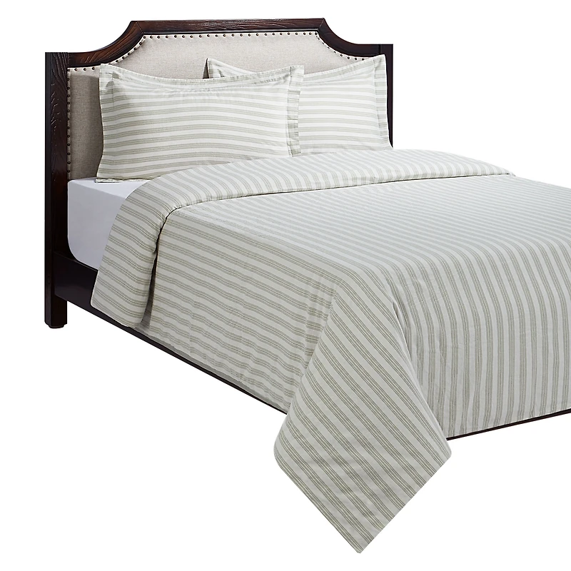 HOMETRENDS 3-Piece Green Stripe Duvet Cover Set, King, 100% Cotton