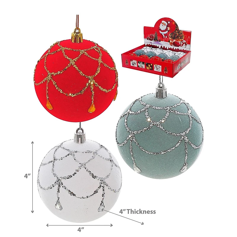 Christmas 10Cm Ornaments Glitter Drops   - Set of 12