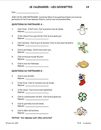 Trousse d'activités Reproductibles pour la classe de FLS - le calendrier