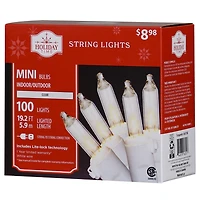 Mini guirlandes de Noël lumineuses dotées de 100 ampoules à incandescence de 19,2 pieds, transparentes, avec fil blanc Holiday Time Espace entre les ampoules de 3,25 po (8,2 cm)