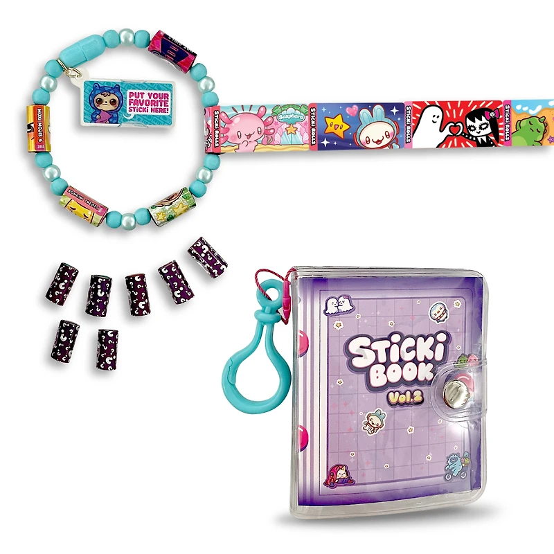 Sticki Rolls Sticki Book - Wearable & Shareable Sticker Bracelet + Collection Book - 120 Mini Stickers - 50 Activity Pages - 1000+ Sticker Designs