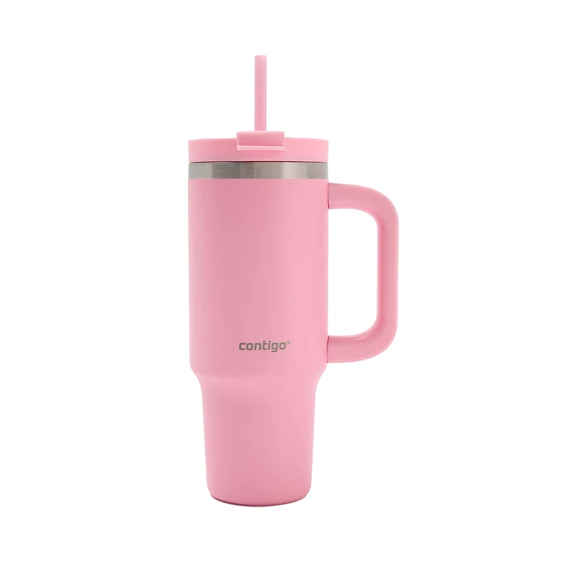 Contigo Streeterville Leak-Proof Tumbler, 30 oz (887 ml), Stainless Steel Water Bottle with Straw, Strawberry Cream