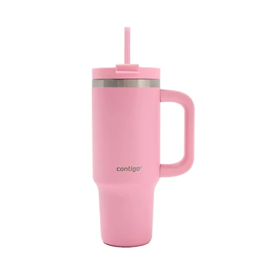 Contigo Streeterville Leak-Proof Tumbler, 30 oz (887 ml), Stainless Steel Water Bottle with Straw, Strawberry Cream