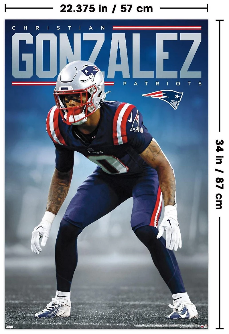 NFL New England Patriots - Christian Gonzalez 24 Wall Poster, 22.375" x 34"