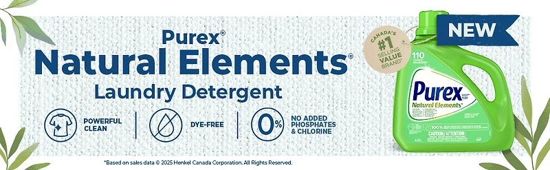 Purex détergent à lessive liquide concentré 4-en-1, Natural Elements, lin et lis, sans colorants ajoutés, 4,43 litres, 110 brassées