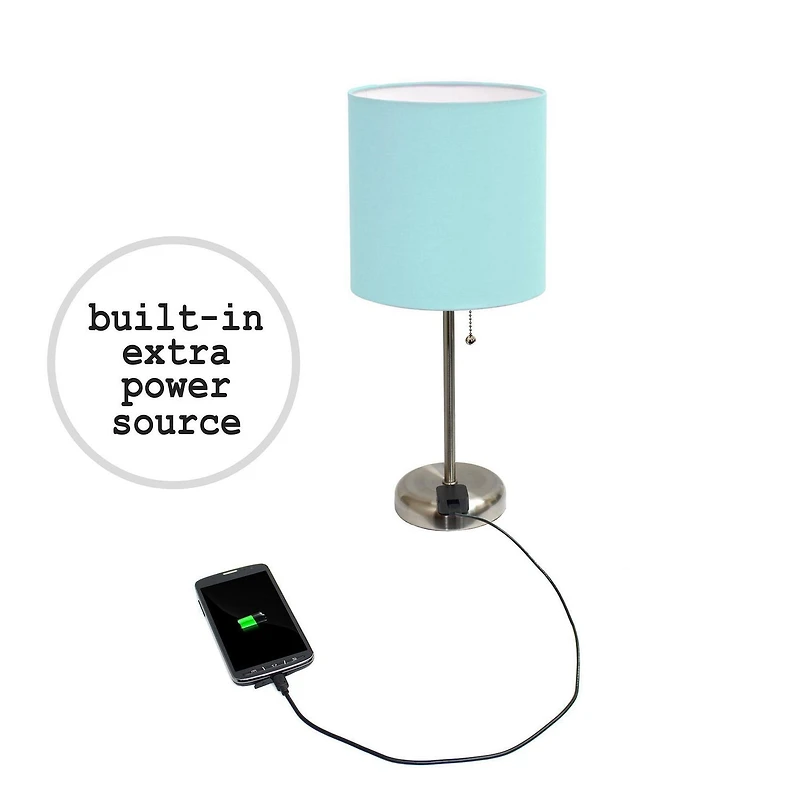 Lampe bâton Feux de la Rampe avec sortie de charge et abat-jour en tissu, Aqua