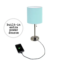 Lampe bâton Feux de la Rampe avec sortie de charge et abat-jour en tissu, Aqua