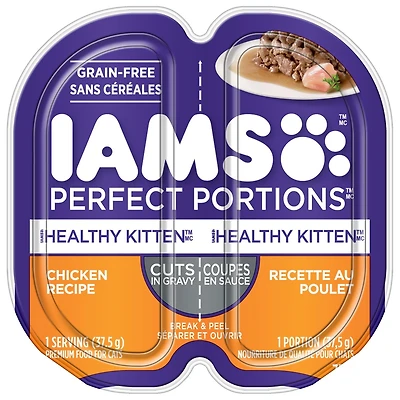 Iams Perfect Portions Grain Free Chicken Cuts in Gravy Healthy Kitten Wet Cat Food, 75g