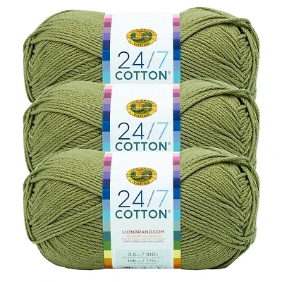 Lion Brand 24/7 Cotton® Yarn #4 Medium/Worsted Cotton Yarn 100g/170m 3-Pack