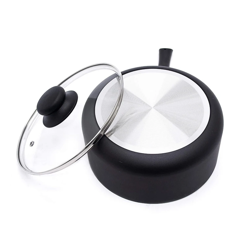 Starbasix 3Qt Non-Stick Saucepan with Lid, Pressed Aluminum, Dishwasher Safe, Oven Safe, PFOA Free, Black, Non-stick coating