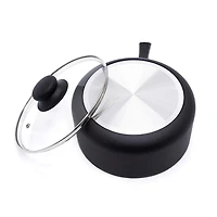 Starbasix 3Qt Non-Stick Saucepan with Lid, Pressed Aluminum, Dishwasher Safe, Oven Safe, PFOA Free, Black, Non-stick coating