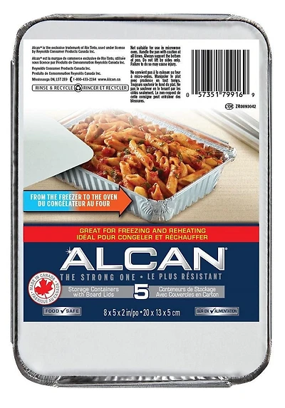 Contenants de conservation avec couvercles en carton, Plats à cuisson en aluminium ALCANMD Essentials, 5 unités Plats à cuisson en alumin. av/couvercles ALCAN 5un