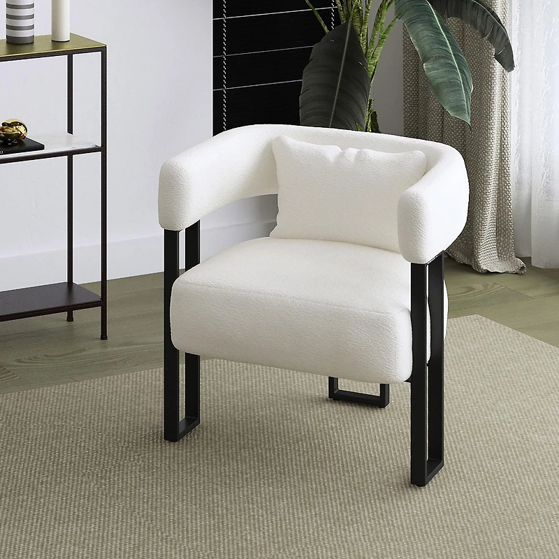 Contemporaine Tissu Bouclé Fauteuil - Ivoire et Noir