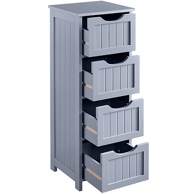 FullFurnique Armoire de Salle de Bain Autoportante en Bois avec 4 Tiroirs, Gris