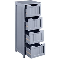 FullFurnique Armoire de Salle de Bain Autoportante en Bois avec 4 Tiroirs, Gris