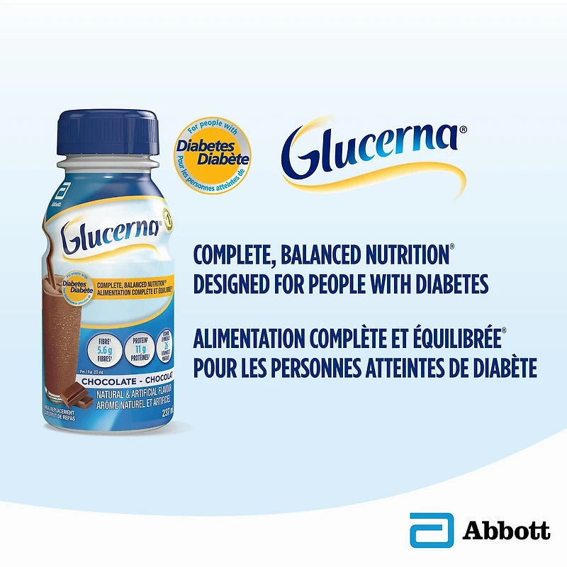 Glucerna Nutritional Drink, Meal Replacement Shakes, Complete, Balanced Nutrition For People With Diabetes, Chocolate, 6 x 237-mL Bottles, Complete, Balanced Nutrition