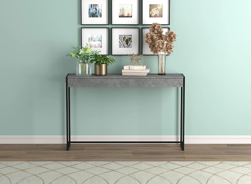 Safdie & Co. Console Table 47L Dark Cement Black Metal
