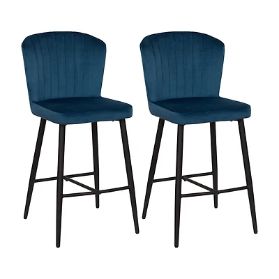 CorLiving Jasper Lot de 2 tabourets de bar d'intérieur modernes et rembourrés avec dossier haut capitonné et pieds en métal