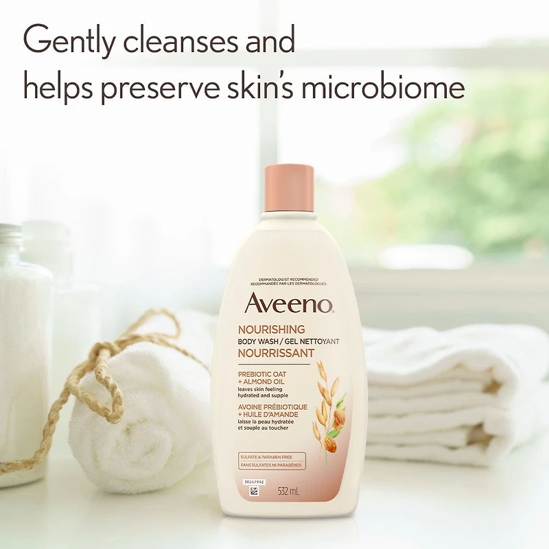 Aveeno Nourishing Almond Oil Body Wash with Prebiotic Oat, for Moisturized, Supple Skin