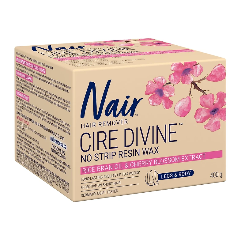 Nair Cire Divine Microwave Resin Wax for Legs & Body with Japanese Cherry Blossom and Rice Bran Oil, 400g