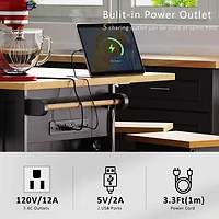 Noble House 53inch Large Kitchen Island with 2 Bar Stools, Power Outlet,Black