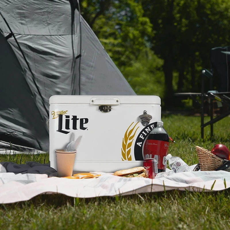 Miller Lite Glacière de 54 Qt avec ouvre-bouteille intégré, glacière de camping portable antirouille pour la plage et les aventures en plein air