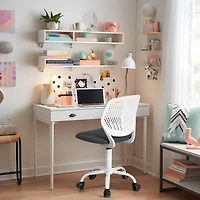 Chaise de bureau ergonomique pour enfant Homy Casa avec roulettes pivotantes et réglables en hauteur, structure robuste, tissu en maille noire