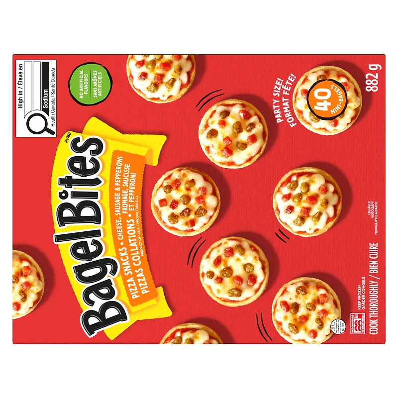 Pizzas Collations Surgelées Fromage, Saucisse Et Pepperoni Bagel Bites, Boîte De 40 Mini-Bagels 882g