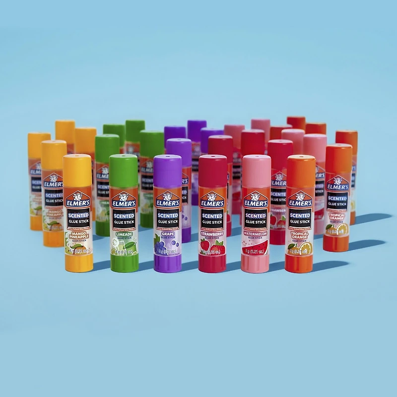 Bâtons de colle parfumée Elmer's, colle scolaire sûre et non toxique, 30 unités (6 g chacune) 6 parfums amusants et excitants