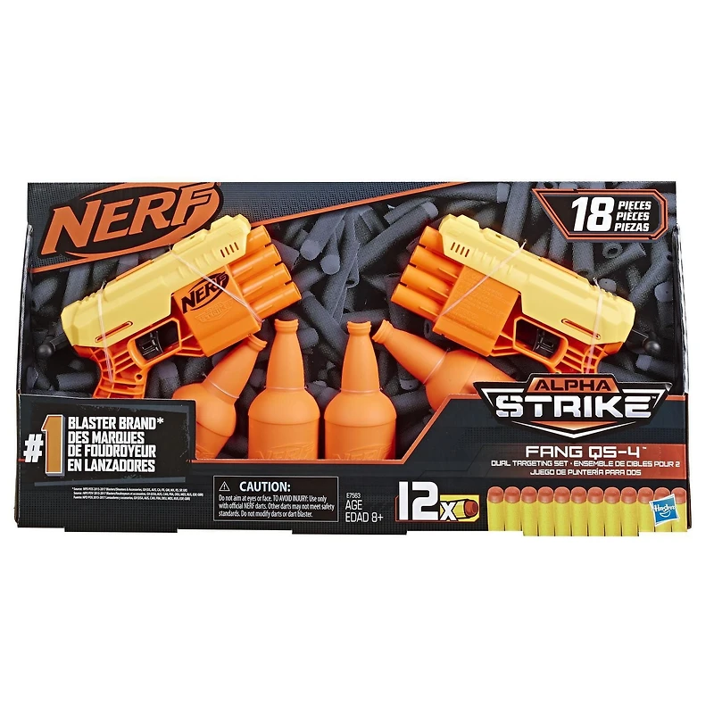 Fang QS-4 Dual Targeting Set -- 18-Piece Nerf Alpha Strike Set Includes 2 Toy Blasters, 4 Half-Targets, and 12 Official Nerf Elite Darts