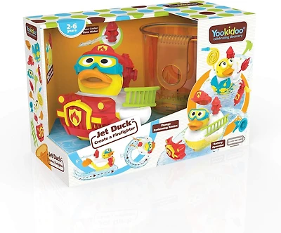 Jet Duck Créez un Pompier – Jouet de Bain à Piles avec Action de Jet d'Eau, 15 Accessoires pour Personnalisation, Aventure Amusante pour l'Heure du Bain des Enfants