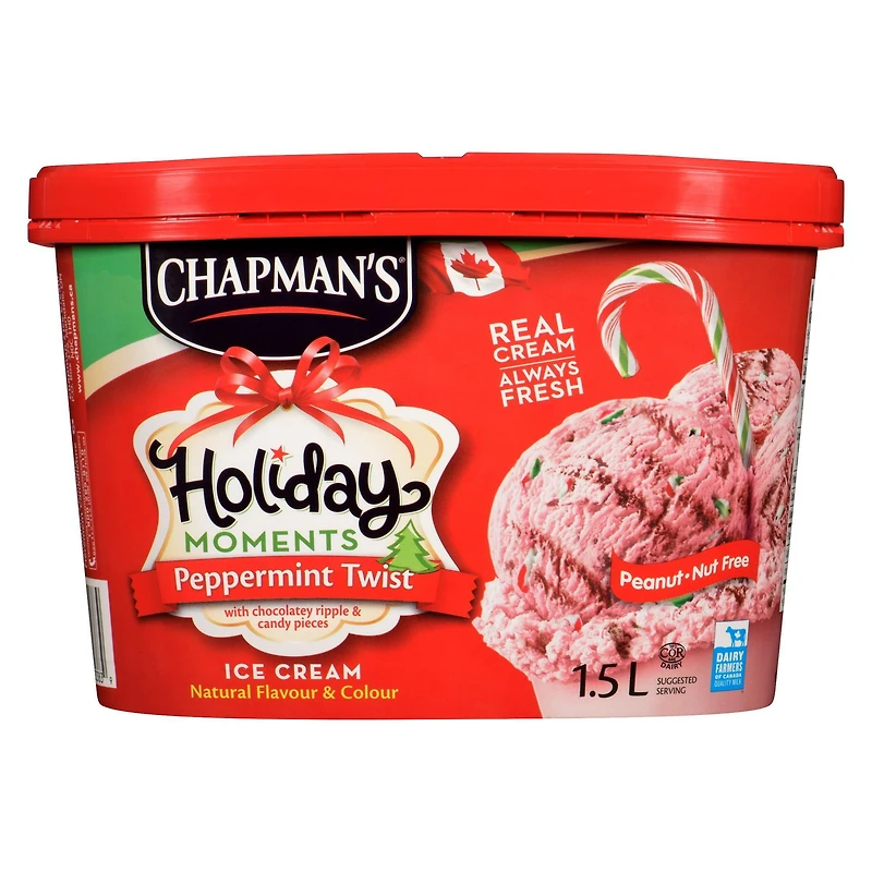 Chapman's Holiday Moments Peppermint Twist Ice Cream in a Tub, 1.5L