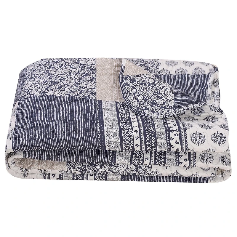 Marina Decoration Parure de lit ultra douce avec couvre-lit en tissu Pinsonic imprimé en relief et taies d'oreiller, motif écossais bleu marine