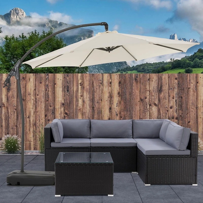 CorLiving Endure 9.5ft Cantilever Outdoor Patio Umbrella with Fillable Wheeled Base and Aluminum and Steel Frame