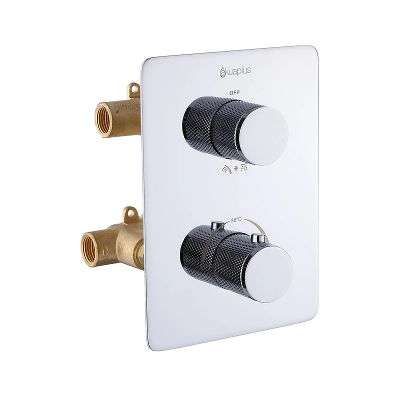Square 3-functions thermostatic valve, Magnetic handheld shower, bath spout or simultaneously, chrome finish