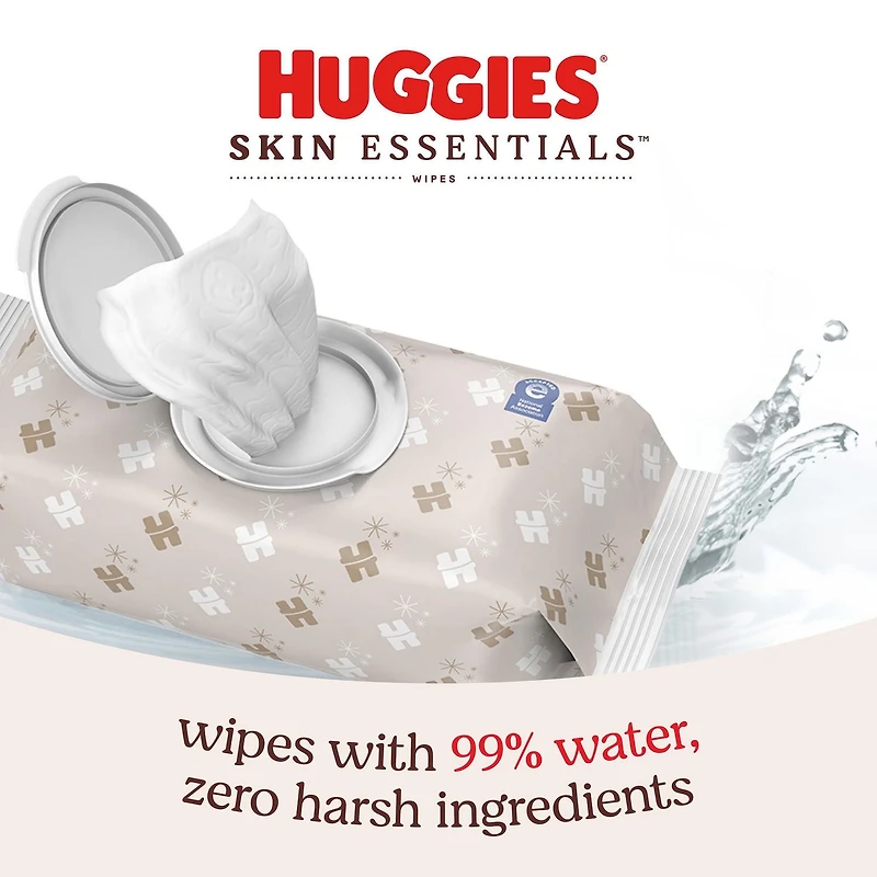 Lingettes pour bébés Huggies Skin Essentials, 2 emballages à couvercle rabattable (112 lingettes) 2 Emballages | 112 Lingettes