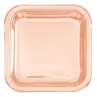 Assiettes à dessert carrées en feuille d'or rose 17,8 cm, 8 carats - Planche en aluminium 8 carats, 7 x 7 pouces