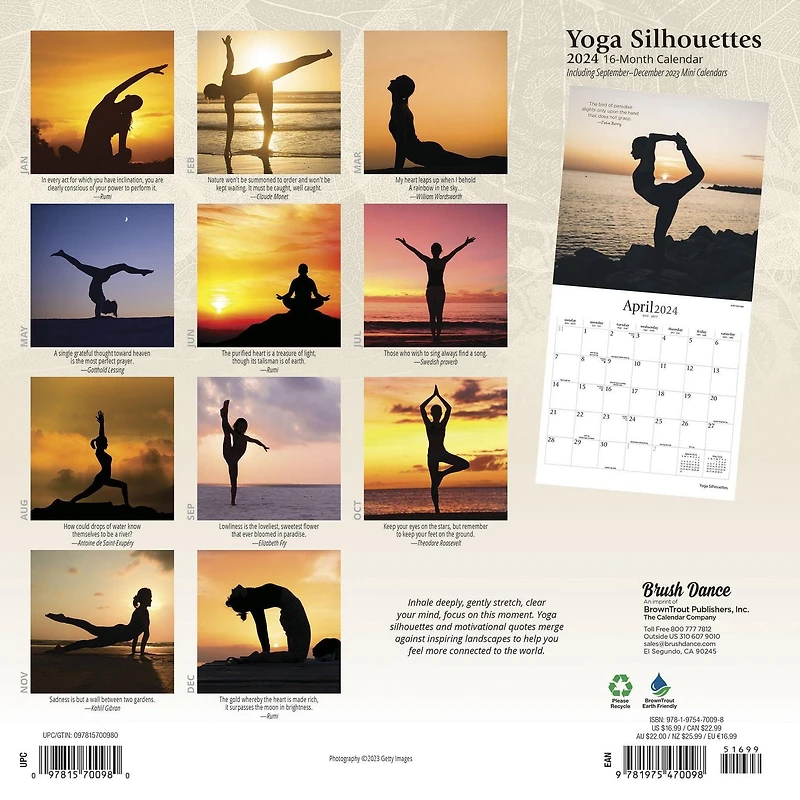 Brush Dance Yoga Silhouettes 2024 12x24 Inch Square Wall Calendar, 9781975470098