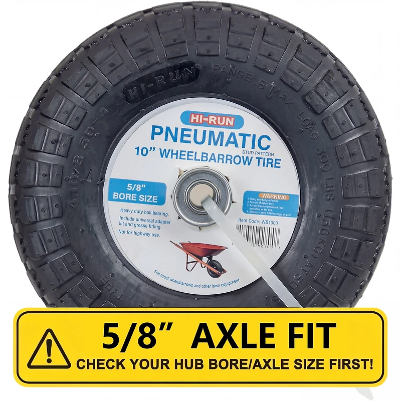 Hi-Run Stud Pneu 4.10/3.50-4 pour Brouette Assemblé Pneumatique avec Douille 5/8" Pré-monté