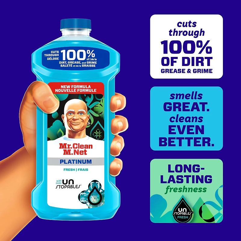 Nettoyant tout usage M. Net, nettoyant pour planchers, savon pour vadrouille, nettoyant liquide, Unstopables, 1,21 L 1 Pack