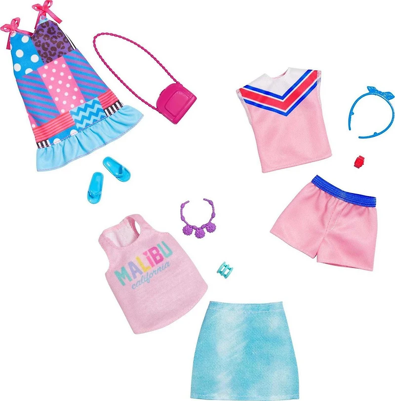 Barbie Coffret Tenue Robe calicot, sac à main, sandales