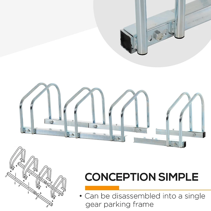 HOMCOM 3-Bike Bicycle Floor Parking Rack Cycling Storage Stand Silver