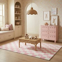 Tapis de surface Géométrique Rug Branch Metro Checkered Blush 8' x 11' (Taille exacte: 7'7" 10'10") Rose Contemporain - Living Room, Bedroom, Dining and Kitchen