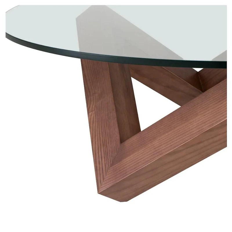 Como Round Coffee Table with Walnut stained ash base w/ Clear tempered glass top