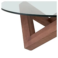 Como Round Coffee Table with Walnut stained ash base w/ Clear tempered glass top