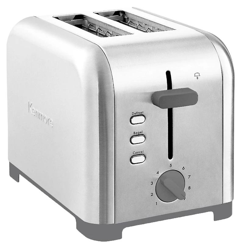 Kenmore 2-Slice Stainless Steel Toaster, Silver & Grey, Extra Wide Slots, Bagel & Defrost Functions