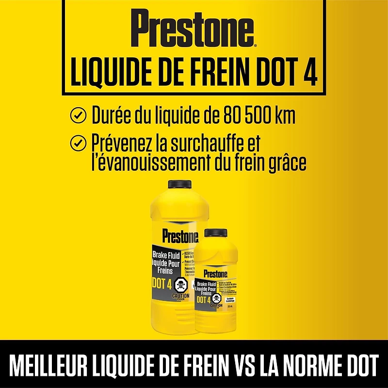 Prestone® DOT 4 Brake Fluid 355mL, Prevents overheating, brake fading and exceeds DOT 4 standard requirements.