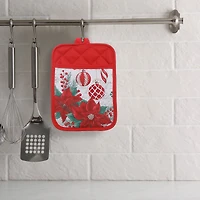 Pot Holder With Pocket (Poinsettia W/ Ornaments) - Set of 6