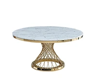 Table de salle à manger Corydon Gold avec plateau en faux marbre et structure en acier inoxydable