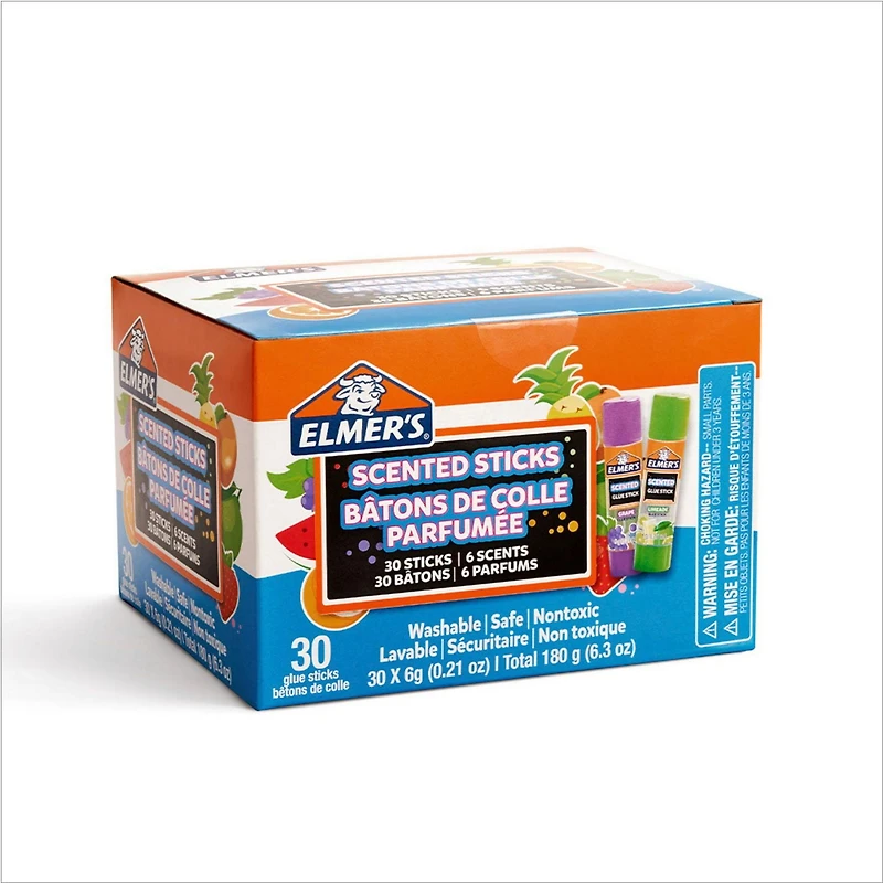 Bâtons de colle parfumée Elmer's, colle scolaire sûre et non toxique, 30 unités (6 g chacune) 6 parfums amusants et excitants